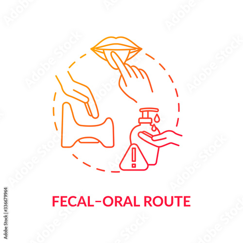 Fecal oral route red concept icon. Danger of contagious infection spread. Lack of sanitation. Rotavirus transmission idea thin line illustration. Vector isolated outline RGB color drawing