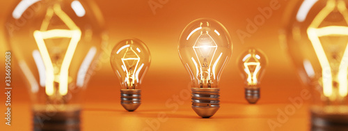 bulb on orange background. 3D rendering. 