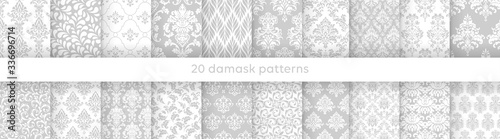 Big set of vector elegant damask patterns. Vintage royal patterns with a label. Seamless vector patterns.