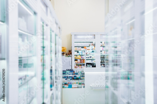 Transparent glass showcase locating in dra big drugstore