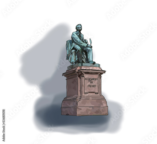 Drawing of the monument to the Polish writer Alexander Fredro in Wroclaw