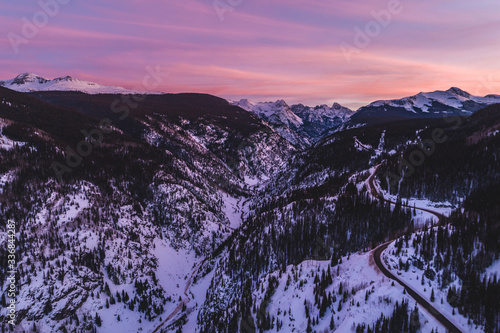 Silverton, Colorado at sunset in January