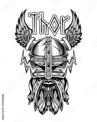 Thor Head Helmet Viking God Logo Emblem