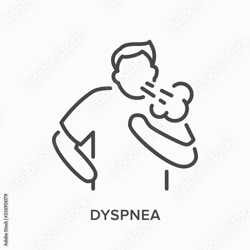 Cothing man line icon. Vector outline illustration person with lung problems . Astma patient