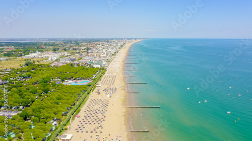 Italy, Jesolo. Lido di Jesolo, or Jesolo Lido, is the beach area of the city of Jesolo in the province of Venice, Aerial View