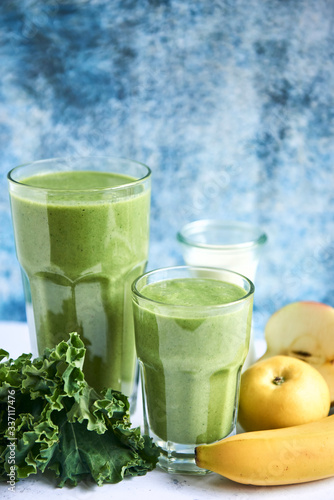 Green smoothie with banana, apples and kale