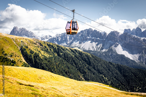 Cable car aerial lift tram South Tyrol mountains, Italy.