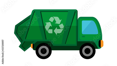 garbage truck isolated on white background, clip art of recycle truck waste management, garbage truck icon simple, illustration garbage truck green for flat infographic symbol