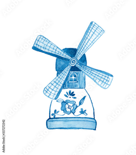 Painted Delft Dutch Windmill ornament 