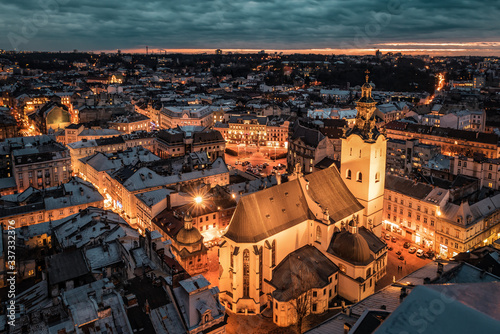 photography of evening Lviv city