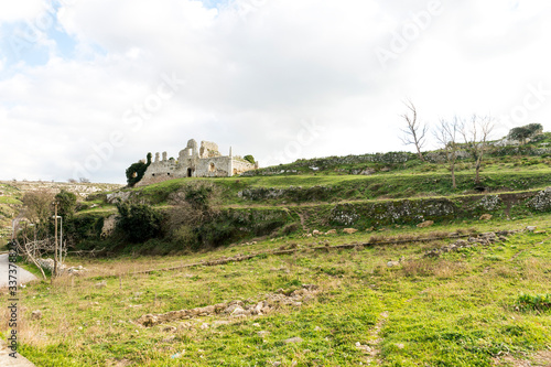 Sights of Ruins of Requisenz’s Castle in Buscemi, Province of Syracuse, Italy.