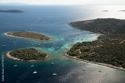 Krknjasi bay, on Drvenik Veli, aerial view. Dalmatia, Croatia.