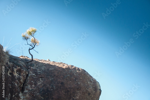 zdjęcie przedstawiające skałę w górach Hiszpanii w słońcu wiosną. teren wspinaczkowy bouldering