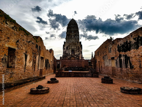 Inside red brick stone temple wat mahathat ancient world heritage unesco Ayuthaya Thailand