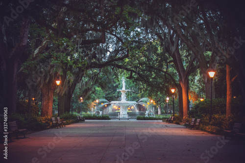 Forsyth Park Fountain in Savannah at Dust in Georgia