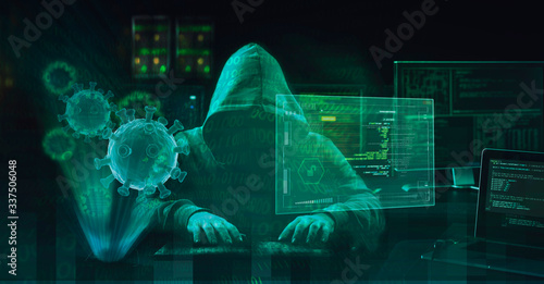 hacker virus malware attack during coronavirus pandemic concept