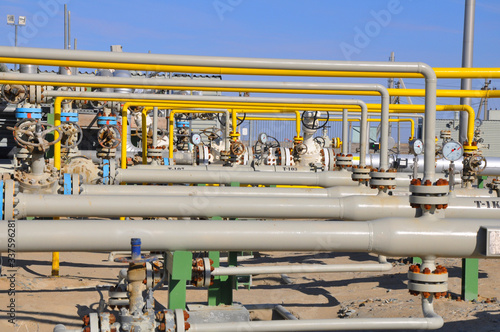 The oil production manifold at the wellsite