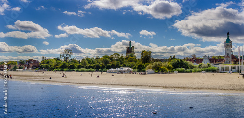 Panoramic view of the Sopot beach during the autumn afternoon.