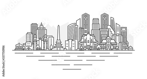 Caracas, Venezuela architecture line skyline illustration. Linear vector cityscape with famous landmarks, city sights, design icons. Landscape with editable strokes isolated on white background.
