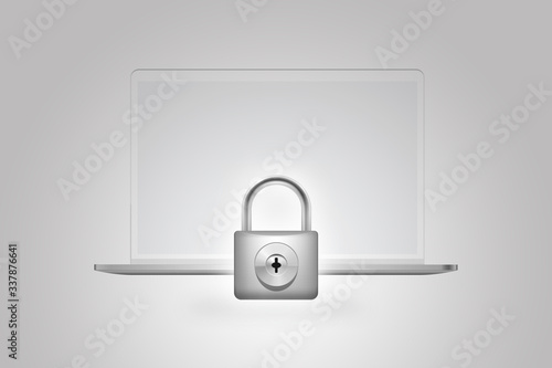 Seguridad digital de datos en línea en computadora de escritorio con candado de protección en internet