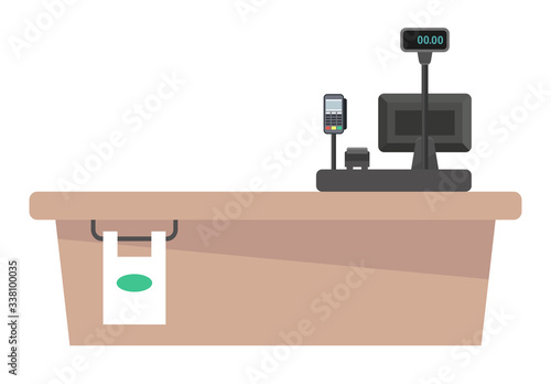 Supermarket cash desk. Counter