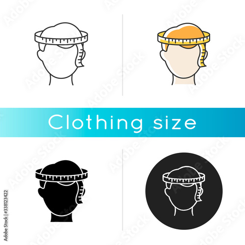 Head circumference icon. Linear black and RGB color styles. Human body measuring parameter. Dimensions specification for bespoke headwear, custom made hat. Isolated vector illustrations