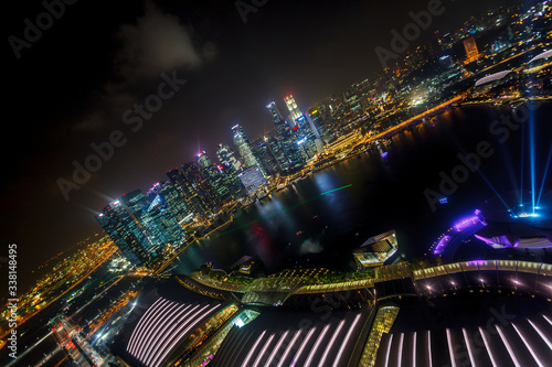 beautiful night views of the city center of Singapore from a bird's eye view