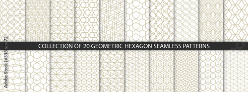 Collection of hexagonal patterns. Vector geometric textures. Abstract ornamental backgrounds