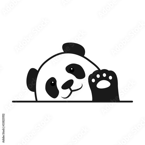 Baby panda waving paw cartoon, vector illustration