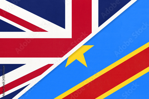 United Kingdom vs Congo national flag from textile. Relationship between two European and African countries.