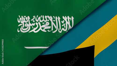 The flags of Saudi Arabia and Bahamas. News, reportage, business background. 3d illustration