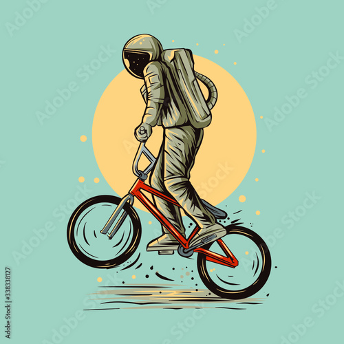 astronaut wheelie bmx bike vector illustration design