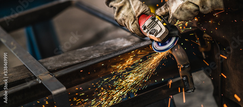 Factory worker grinding a metal,close up