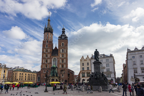 St. Mary's Basilica in main market square in Krakow (Poland)