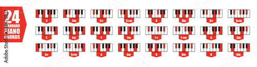 piano 24 standard chords set, flat vector illustration