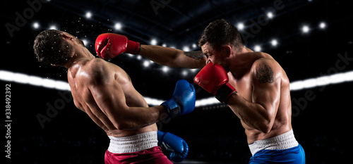 Box professional match on dark background. Two image of the same model