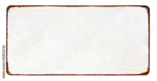 White antique vintage enamel grunge metal sign or panel mockup or mock up template isolated on white background including clipping path.