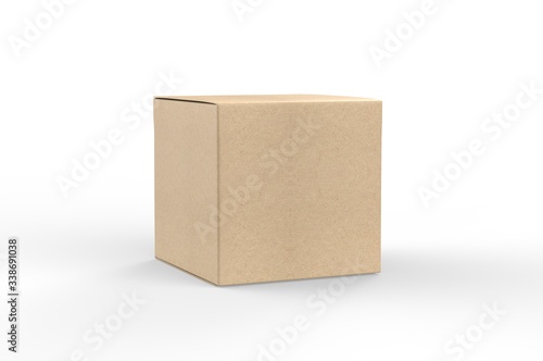 Blank white cube product packaging paper cardboard box. 3d render illustration.