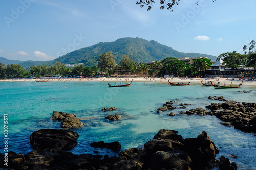 Many taxi boat parking at Kata beach ,Phuket,Thailand