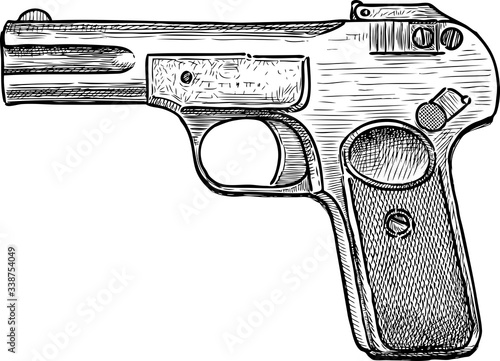 Hand drawing of old pistol of Brauning sistem from 1900 year