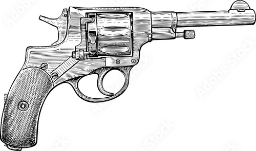 Hand drawn of revolver of the Nagant system 1895 years