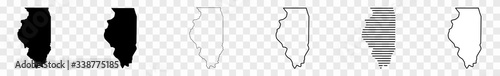 Illinois Map Black | State Border | United States | US America | Transparent Isolated | Variations