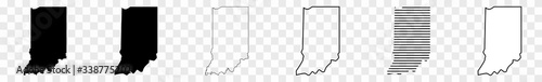 Indiana Map Black | State Border | United States | US America | Transparent Isolated | Variations