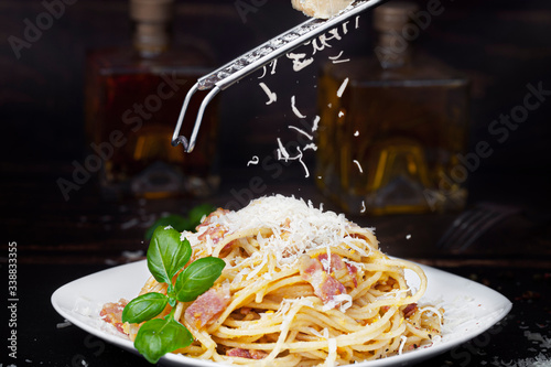 Amazing spaghetti carbonara with delicious bacon