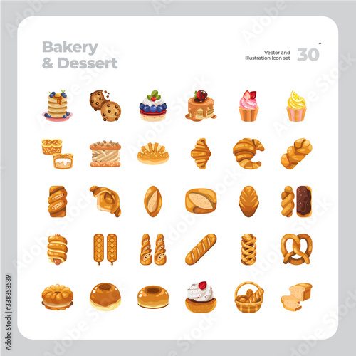 Vector Flat Icons Set of Bakery and Dessert Icon. Design for Website, Mobile App and Printable Material. Easy to Edit & Customize.