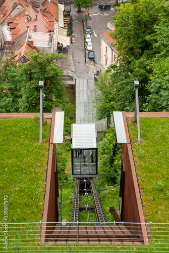 The funicular approaching Ljubljana Castle in Slovenia