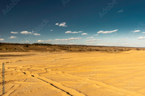 Kharkov desert. Desert in the east of Ukraine. Ukrainian desert. A lot of sand. Sand dunes. Desert landscape.