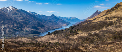 the view over kinlochleven and loch leven in the argyll region of the highlands of scotland during spring shot from the mountains surrounding kinlochleven near the west highland way