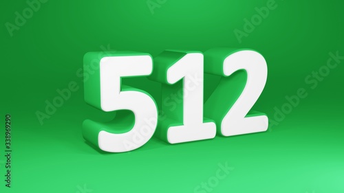 Number 512 in white on green background, isolated number 3d render