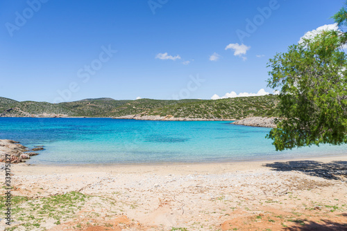 A sunny day in Summer at Agia Dynami beach on Chios island.